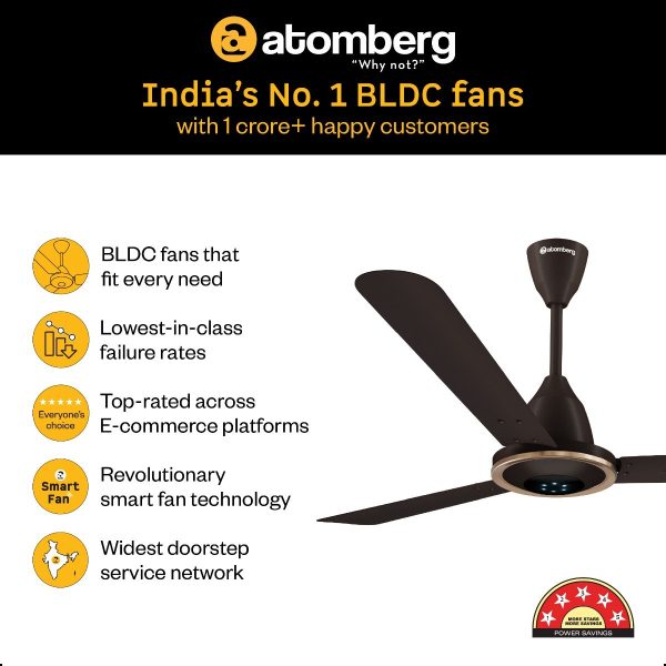 Atomberg 1230MM Designer Ceiling Fan with 5 Star Rating, Remote, LED Speed Indicator and 2 Year Manufacturer Warranty, Erica Meta, Blaze Brown