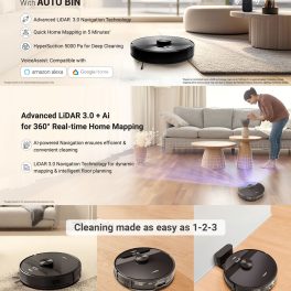 Eureka Forbes Robo Vacuum Cleaner with 5 Hour Run Time, Smart App Control, Auto Bin and 65 Days of Hand Free Cleaning, Black, Smart Clean