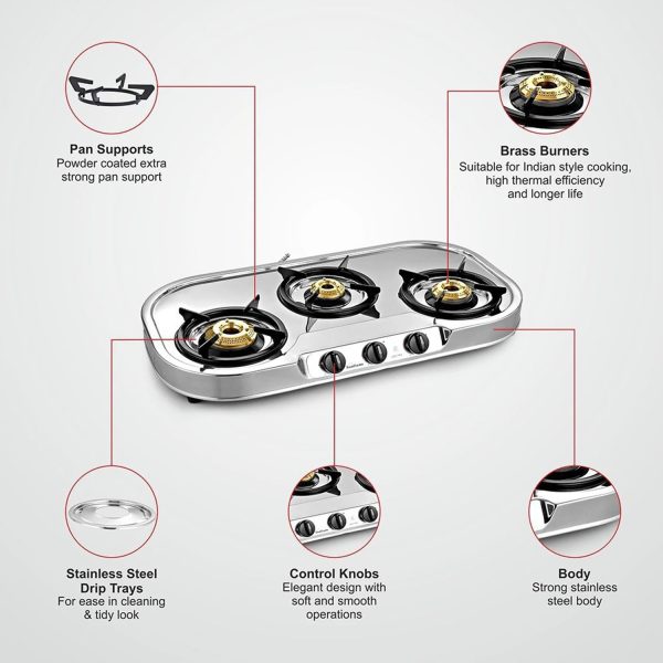 Sunflame LPG Stove Spectra DX 3 Brass Burner