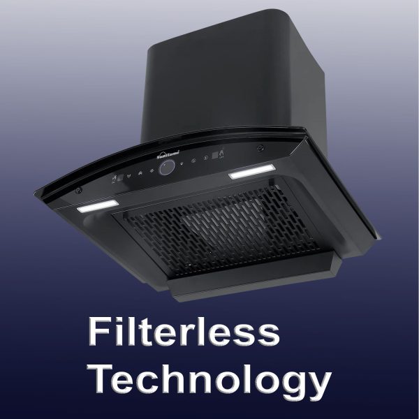 Sunflame 60cm 1400m³/hr Ductless Auto Clean Wall Mounted Chimney with Feather Touch Controls, Black, CH SERENO 60 AC GC BLDC