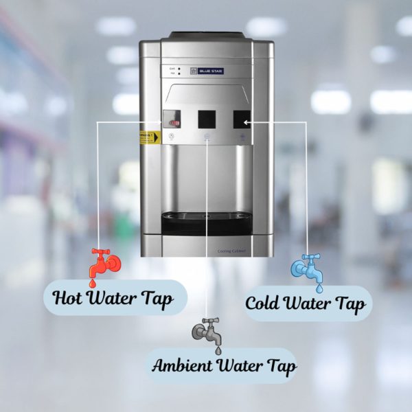Blue Star GA Series Hot, Cold & Normal 20 Litre Cooling Cabinet Top Load Water Dispenser with Cooling Cabinet, Grey, BWD3FMRGA-G
