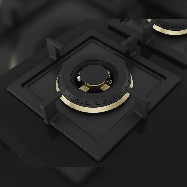 Bosch Series 4 Built in Gas Hob Black Tempered glass 4 Burner Auto Ignition 60 cm True Brass 2D Ring Burners with Matt Black Heat Shields & Cast Iron pan supports, Black, PNH6B6F20I