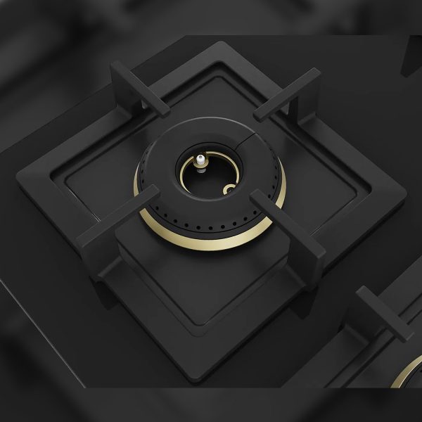 Bosch Series 4 Built in Gas Hob Black Tempered glass 4 Burner Auto Ignition 60 cm True Brass 2D Ring Burners with Matt Black Heat Shields & Cast Iron pan supports, Black, PNH6B6F20I