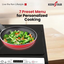Kenstar Stova 14, 1400W, Induction Cooktop, Soft-Touch Tact Control, Automatic Voltage Regulator, Black, Kisto14kp7r0-dts
