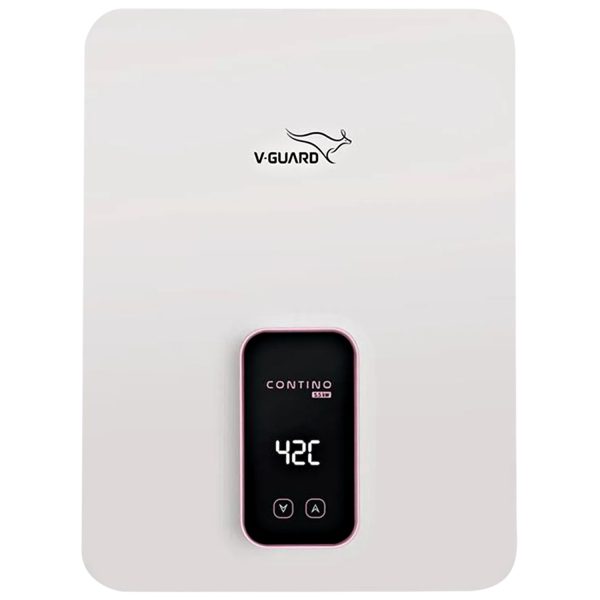V-GUARD 5.5 kW Tankless Vertical Instant Water Heater, 8 Bar High-pressure compatibility, Digital display, White, Contino