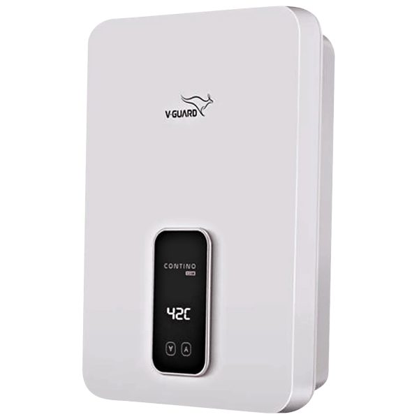 V-GUARD 5.5 kW Tankless Vertical Instant Water Heater, 8 Bar High-pressure compatibility, Digital display, White, Contino