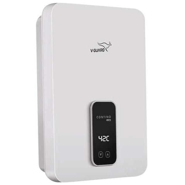 V-GUARD 5.5 kW Tankless Vertical Instant Water Heater, 8 Bar High-pressure compatibility, Digital display, White, Contino