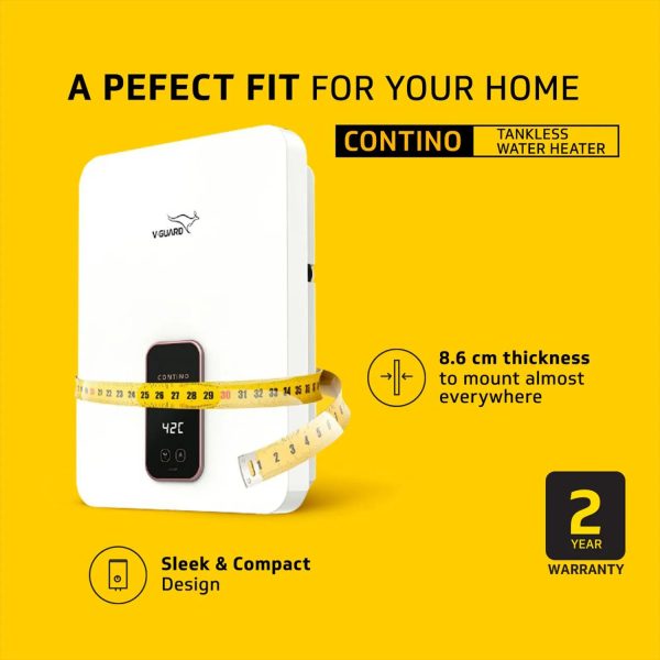 V-GUARD 5.5 kW Tankless Vertical Instant Water Heater, 8 Bar High-pressure compatibility, Digital display, White, Contino