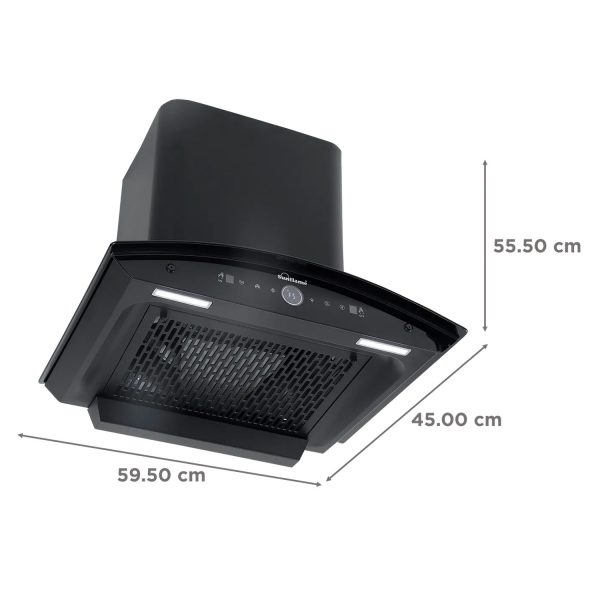 Sunflame 60cm 1400m³/hr Ductless Auto Clean Wall Mounted Chimney with Feather Touch Controls, Black, CH SERENO 60 AC GC BLDC