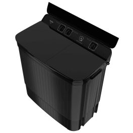 Haier 14 Kg 5 Star Semi Automatic Top Load Washing Machine with Toughened Glass and Soft Fall Technology, Anti Bacterial Vortex Pulsator, Magic Filter, Anti Rat Mesh, Castors, Black, HTW140-178BK