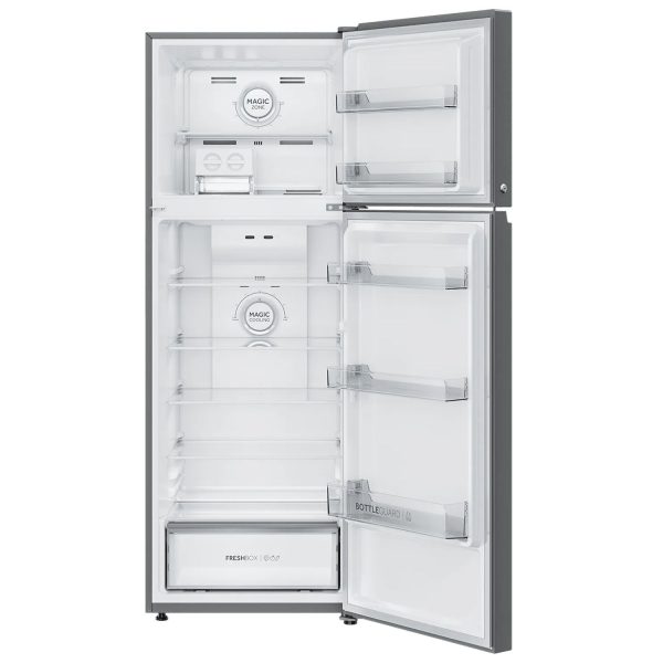 Haier 328 L 2 Star Frost Free Top Mount Double Door Refrigerator, 10-in-1 Convertible, Triple Inverter & Dual Fan Motor Technology, Twist Ice Maker, Nickel Steel, HRF-3782BNS-P