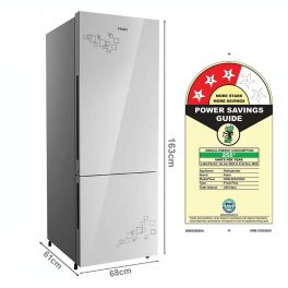 Haier 237L 2 Star Frost Free Bottom Mount Refrigerator Premium 8 In 1 Convertible Modes Bottom Freezer 200% Faster Ice Making in 49 Minutes, Mirror Glass, HRB-2872PMG-P