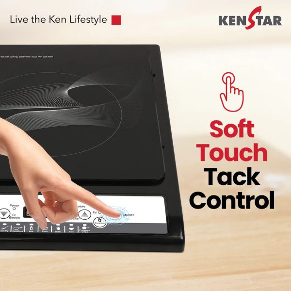 Kenstar Stova 14, 1400W, Induction Cooktop, Soft-Touch Tact Control, Automatic Voltage Regulator, Black, Kisto14kp7r0-dts