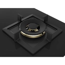 Bosch Series 6 Built in Gas Hob Black Tempered glass 3 Burner Auto Ignition, 75 cm True Brass 2D Ring Burners with Matt Black Heat Shields-Cast Iron pan supports, Black, PND7B6F20I