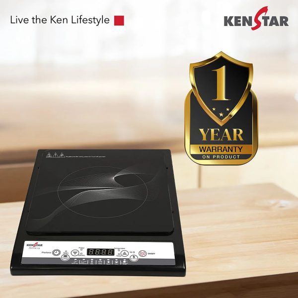 Kenstar Stova 14, 1400W, Induction Cooktop, Soft-Touch Tact Control, Automatic Voltage Regulator, Black, Kisto14kp7r0-dts