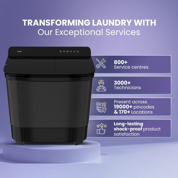 Haier 14 Kg 5 Star Semi Automatic Top Load Washing Machine with Toughened Glass and Soft Fall Technology, Anti Bacterial Vortex Pulsator, Magic Filter, Anti Rat Mesh, Castors, Black, HTW140-178BK