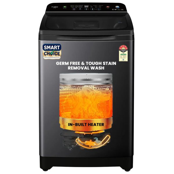 Haier Smart Choice 10.5 kg 5 Star Inbuilt Butterfly heater, Oceanus Wave Drum Washing Machine Fully Automatic Top Load, Black, HWM105-H688BK