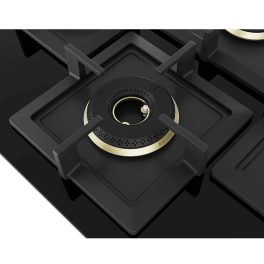 Bosch Built in Gas Hob, Tempered glass Glass 4 Burner Auto Ignition 75 cm Full Brass 3D Ring Burners with Matt Black Heat Shields-Cast Iron pan supports, Black, PNI7B6G20I