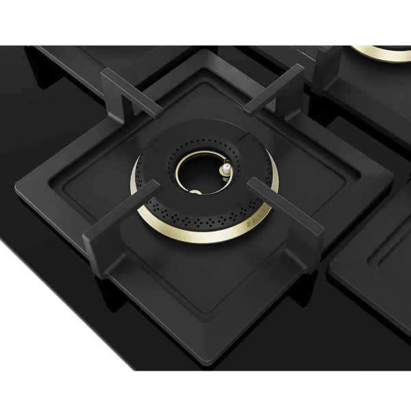 Bosch Built in Gas Hob, Tempered glass Glass 4 Burner Auto Ignition 75 cm Full Brass 3D Ring Burners with Matt Black Heat Shields-Cast Iron pan supports, Black, PNI7B6G20I