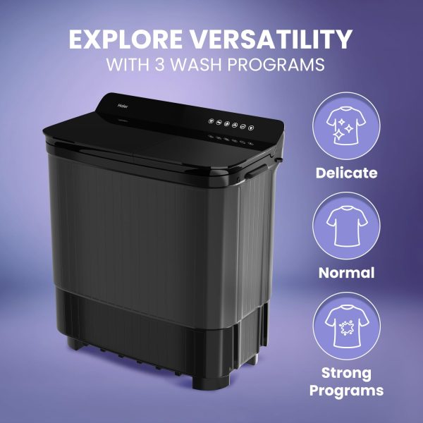 Haier 14 Kg 5 Star Semi Automatic Top Load Washing Machine with Toughened Glass and Soft Fall Technology, Anti Bacterial Vortex Pulsator, Magic Filter, Anti Rat Mesh, Castors, Black, HTW140-178BK