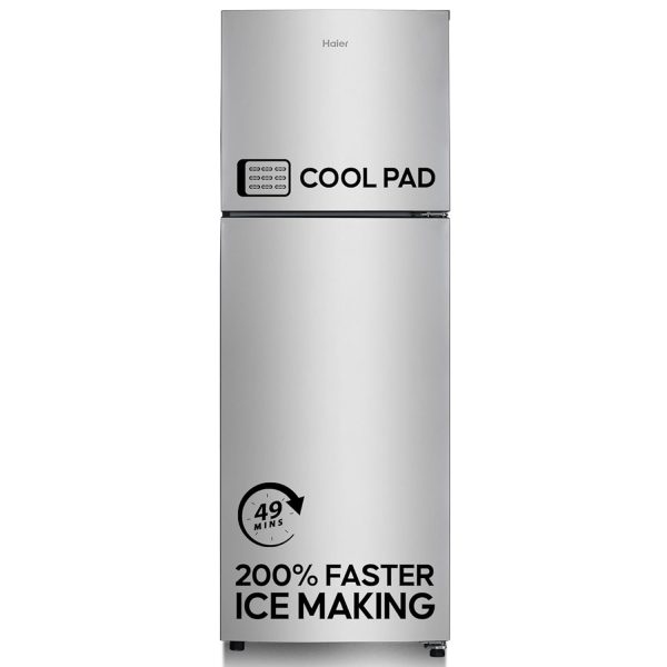 Haier 240L 2 Star Frost Free Top Mount Double Door Refrigerator, Cool Pad, 200% Faster Ice Making in 49 Minutes, Twin Energy Saving Modes, Moon Silver, HRF-2902EMS-P