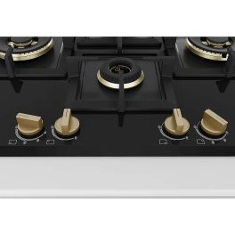 Bosch Built in Gas Hob, Tempered glass Glass 4 Burner Auto Ignition 75 cm Full Brass 3D Ring Burners with Matt Black Heat Shields-Cast Iron pan supports, Black, PNI7B6G20I