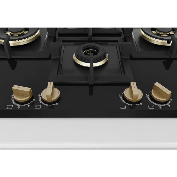 Bosch Built in Gas Hob, Tempered glass Glass 4 Burner Auto Ignition 75 cm Full Brass 3D Ring Burners with Matt Black Heat Shields-Cast Iron pan supports, Black, PNI7B6G20I