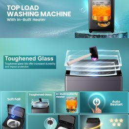 Haier Smart Choice 10.5 kg 5 Star Inbuilt Butterfly heater, Oceanus Wave Drum Washing Machine Fully Automatic Top Load, Black, HWM105-H688BK