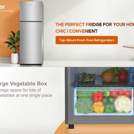 Haier 240L 2 Star Frost Free Top Mount Double Door Refrigerator, Cool Pad, 200% Faster Ice Making in 49 Minutes, Twin Energy Saving Modes, Moon Silver, HRF-2902EMS-P
