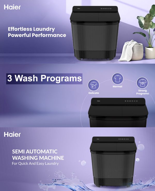 Haier 14 Kg 5 Star Semi Automatic Top Load Washing Machine with Toughened Glass and Soft Fall Technology, Anti Bacterial Vortex Pulsator, Magic Filter, Anti Rat Mesh, Castors, Black, HTW140-178BK