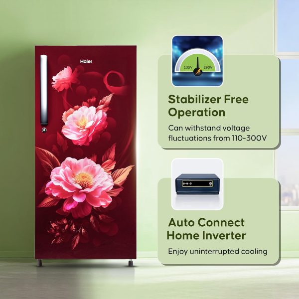 Haier 190L 2 Star Direct Cool Single Door Refrigerator, Large Veg Box, Fast Ice Making, Longer Cooling Retention, Easy Clean Back, Red Voila, HRD-2102CRV-P