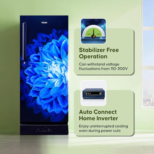 Haier 190L 5 Star Direct Cool Single Door Refrigerator With Base Drawer, 3 Toughened Glass Shelves, Fast Ice Making in Just 60 minutes, Large Veg Box, Easy Clean Back, Marine Dahelia, HRD-2105PMD-P