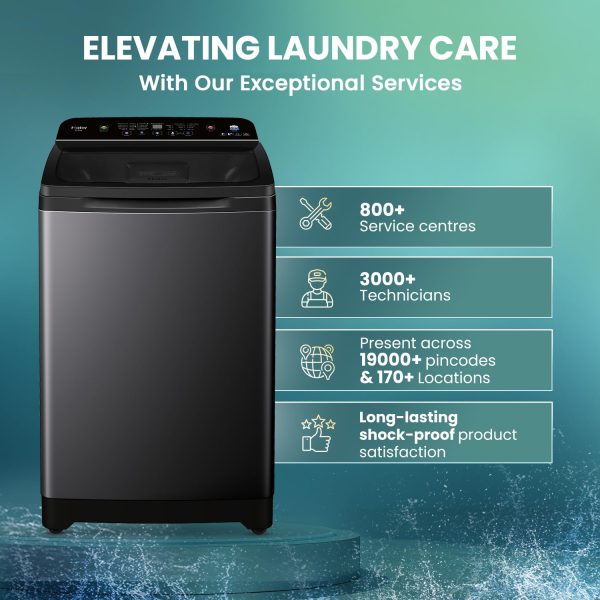 Haier Smart Choice 10.5 kg 5 Star Inbuilt Butterfly heater, Oceanus Wave Drum Washing Machine Fully Automatic Top Load, Black, HWM105-H688BK