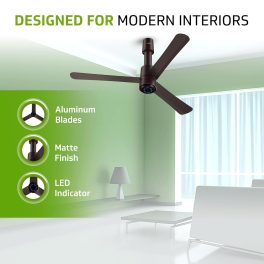 V-Guard 5-Star Premium 1200mm BLDC Ceiling Fan with loT & Remote, 6 Speed Settings, LED Speed Indicator, High-Speed Copper Motor, Elegance Brown Matt, Insight-X