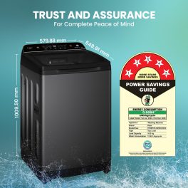 Haier Smart Choice 10.5 kg 5 Star Inbuilt Butterfly heater, Oceanus Wave Drum Washing Machine Fully Automatic Top Load, Black, HWM105-H688BK
