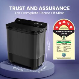 Haier 14 Kg 5 Star Semi Automatic Top Load Washing Machine with Toughened Glass and Soft Fall Technology, Anti Bacterial Vortex Pulsator, Magic Filter, Anti Rat Mesh, Castors, Black, HTW140-178BK