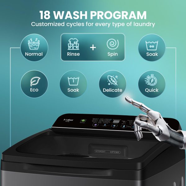 Haier Smart Choice 10.5 kg 5 Star Inbuilt Butterfly heater, Oceanus Wave Drum Washing Machine Fully Automatic Top Load, Black, HWM105-H688BK