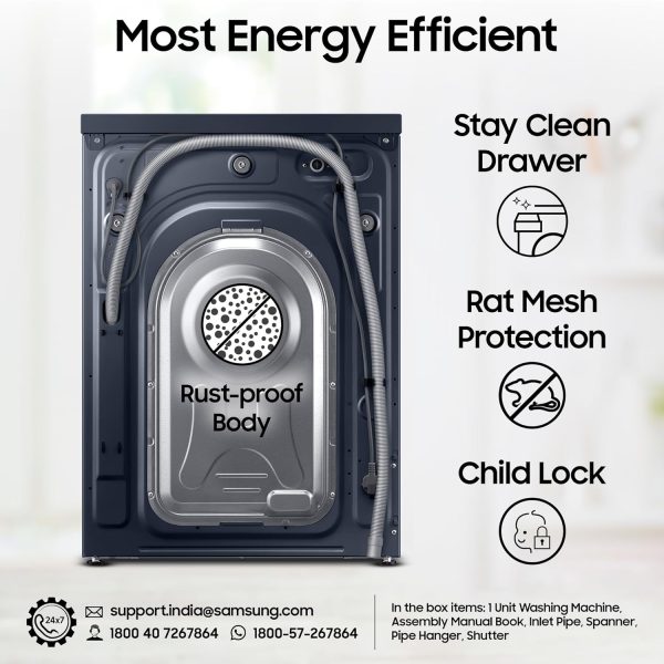 SAMSUNG 9 kg 5 Star Wi-Fi Inverter Fully Automatic Front Load Washing Machine, Energy Mode, Navy, WW90FG4U04ASTL