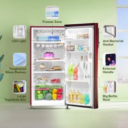 Haier 190L 2 Star Direct Cool Single Door Refrigerator, Large Veg Box, Fast Ice Making, Longer Cooling Retention, Easy Clean Back, Red Voila, HRD-2102CRV-P