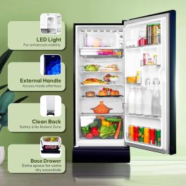Haier 190L 5 Star Direct Cool Single Door Refrigerator With Base Drawer, 3 Toughened Glass Shelves, Fast Ice Making in Just 60 minutes, Large Veg Box, Easy Clean Back, Marine Dahelia, HRD-2105PMD-P