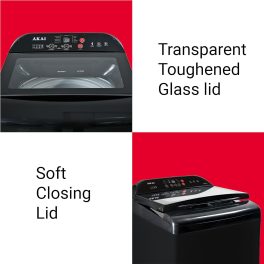Akai 8 kg fully-Automatic top-load washing machine, 10 fabric care wash programs, Magic Filter with Waterfall and Rust Proof Body, Midnight Black, AFT-80DBHG