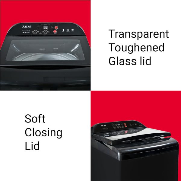 Akai 8 kg fully-Automatic top-load washing machine, 10 fabric care wash programs, Magic Filter with Waterfall and Rust Proof Body, Midnight Black, AFT-80DBHG