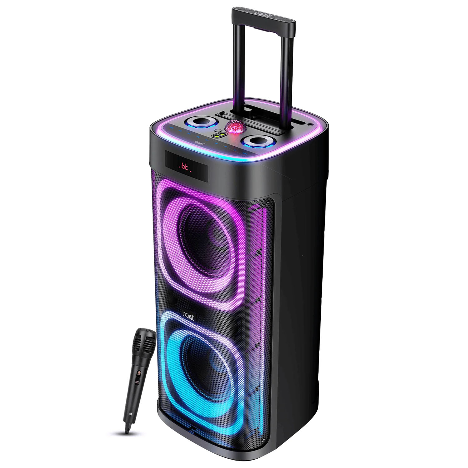 boAt Bluetooth Speaker with 300W Sound, RGB Lights, 6 Hours Playback, Karaoke & TWS, Black, PartyPal 700 boAt Bluetooth Speaker with 300W Sound, RGB Lights, 6 Hours Playback, Karaoke & TWS, Black, PartyPal 700