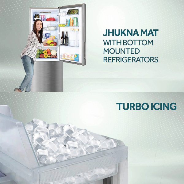 Haier 237L 2 Star Frost Free Bottom Mount Refrigerator Premium 8 In 1 Convertible Modes Bottom Freezer 200% Faster Ice Making in 49 Minutes, Mirror Glass, HRB-2872PMG-P