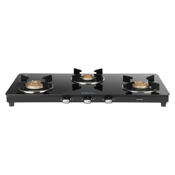 Sunflame 3 Burner Slim Glass Top Gas Stove, 75 cm Wide, Ultra- slim, Extra spacious, Toughened Glass Top, GT Genial 3B