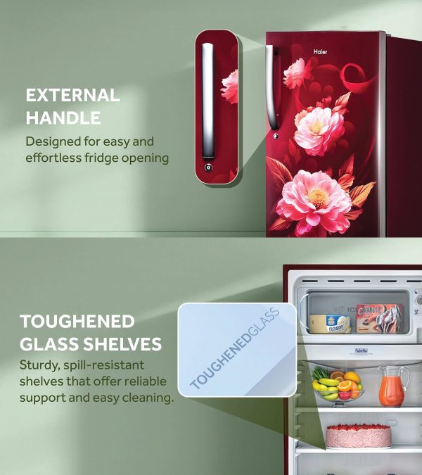 Haier 190L 2 Star Direct Cool Single Door Refrigerator, Large Veg Box, Fast Ice Making, Longer Cooling Retention, Easy Clean Back, Red Voila, HRD-2102CRV-P