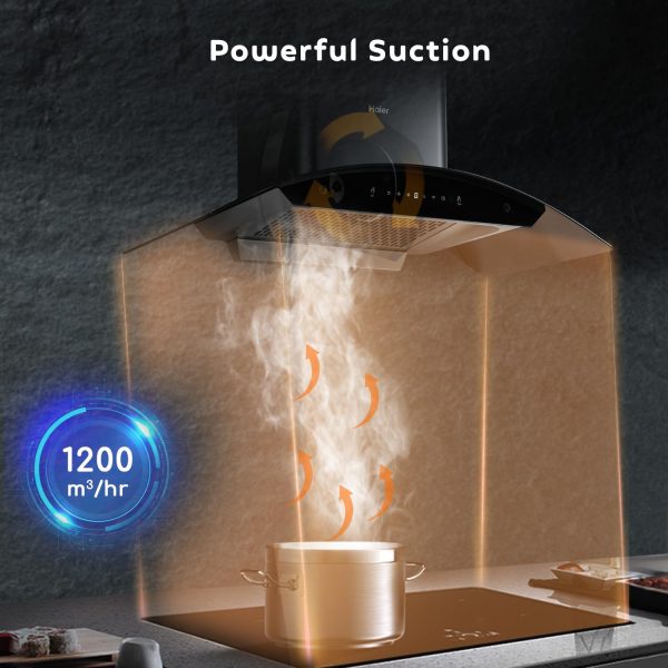 Haier 90CM Auto Clean Curved Glass Chimney with 1200 CMPH, BLDC Motor, Gesture Control and Baffle Filter, Black, hvp-g94dgbgin