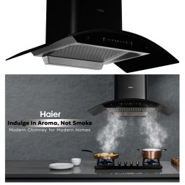 Haier 90CM Auto Clean Curved Glass Chimney with 1200 CMPH, BLDC Motor, Gesture Control and Baffle Filter, Black, hvp-g94dgbgin