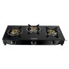 Livpure 3 Brass Burner with 6mm Toughened Glass, Heat Resistant and Bakelite Knobs and Anti Skid Legs, Sturdy pan supports, Black, ELVA