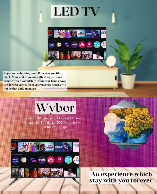 Wybor-Cloud Series, 101cm (40 Inch) Frameless Design Full HD Smart Android TV, Voice Command Remote, Black, MACHO 512